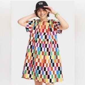 Pride Target Multicolor Checkered Skater Dress Size Large Short Sleeve Rainbow